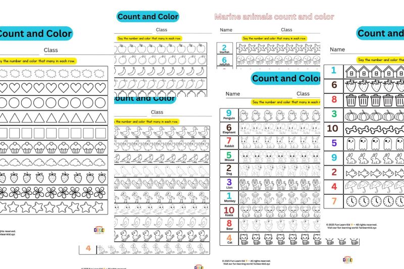 Worksheet – Count and Color Numbers 1 to 10