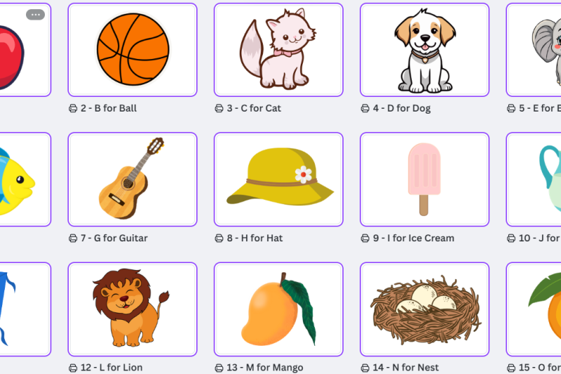 Fun A–Z Alphabet Flashcards with Images and Audio – Printable & Interactive for Kids