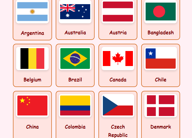 Country and there flag Flashcard- Fun Interactive Learning