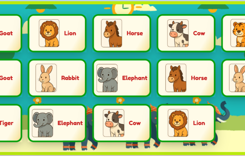 Game for Kids – Animal Words Memory Match Game