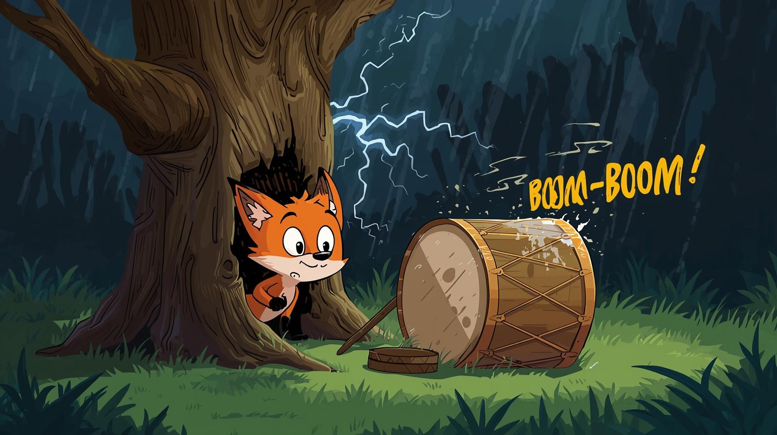 Fox and Drum Illustration