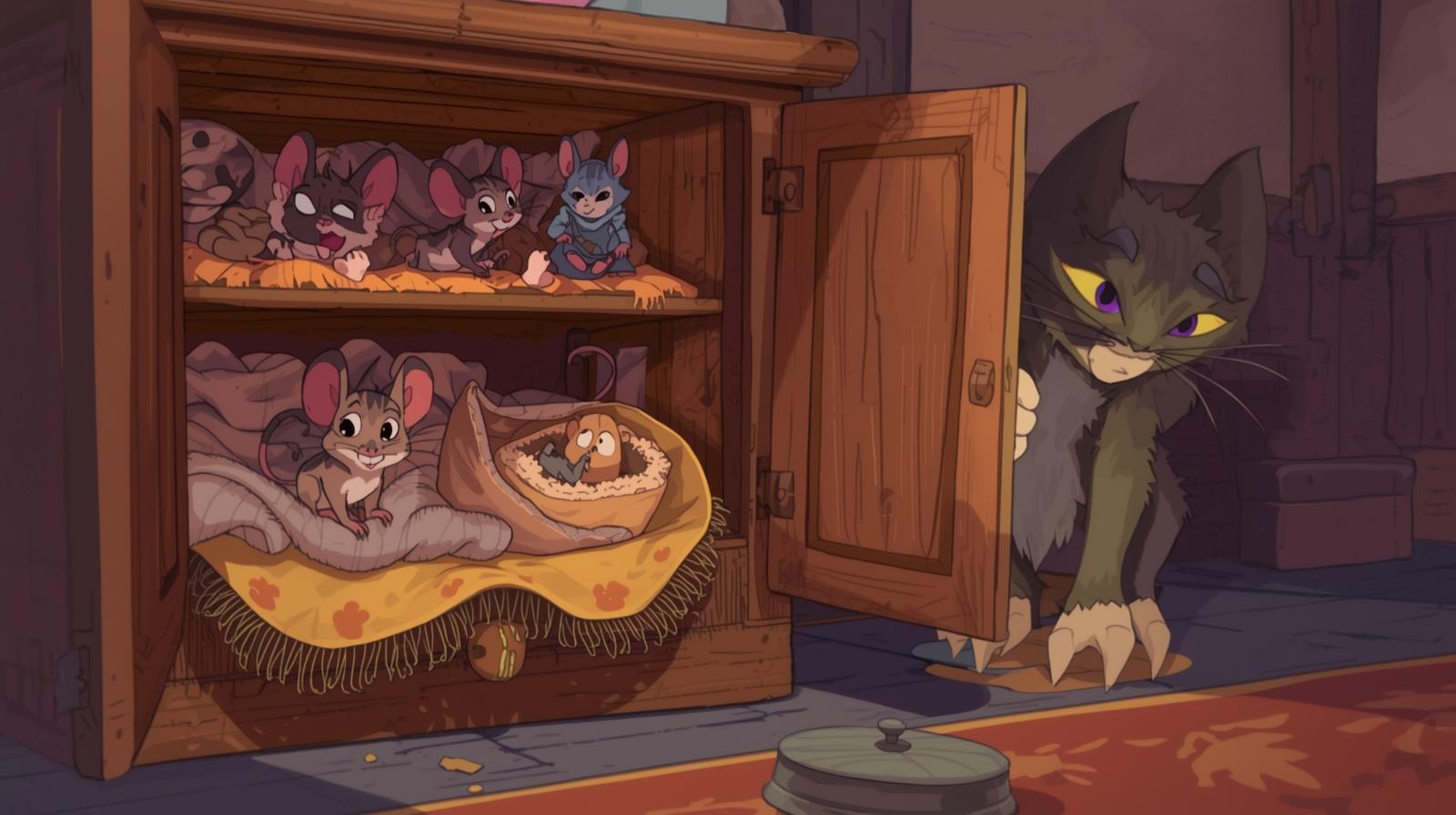 Cat and mice illustration