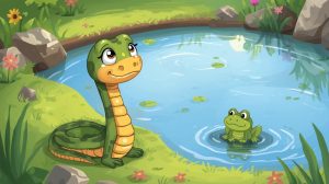 Story for kids: π The Snake and the Wise Frog 21 snake and frogs